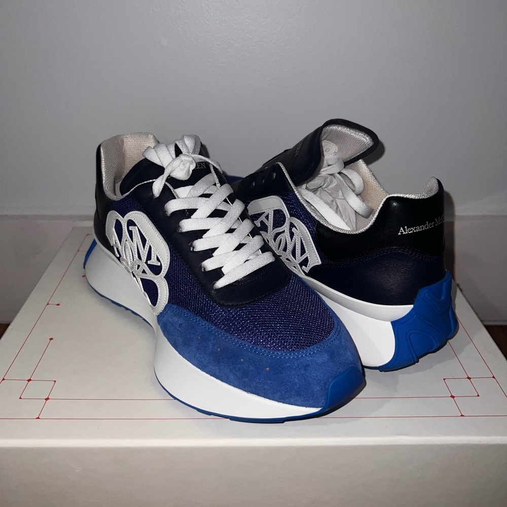 Alexander McQueen Blue and White Sneakers Sleek Design